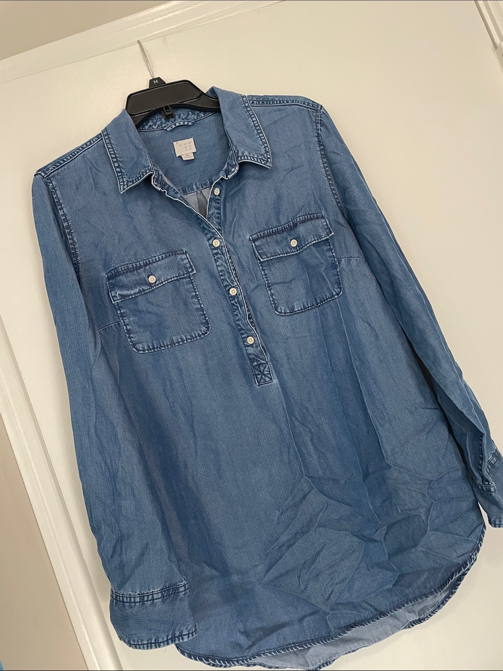 Light Blue Denim Button-Front Casual Shirt XL